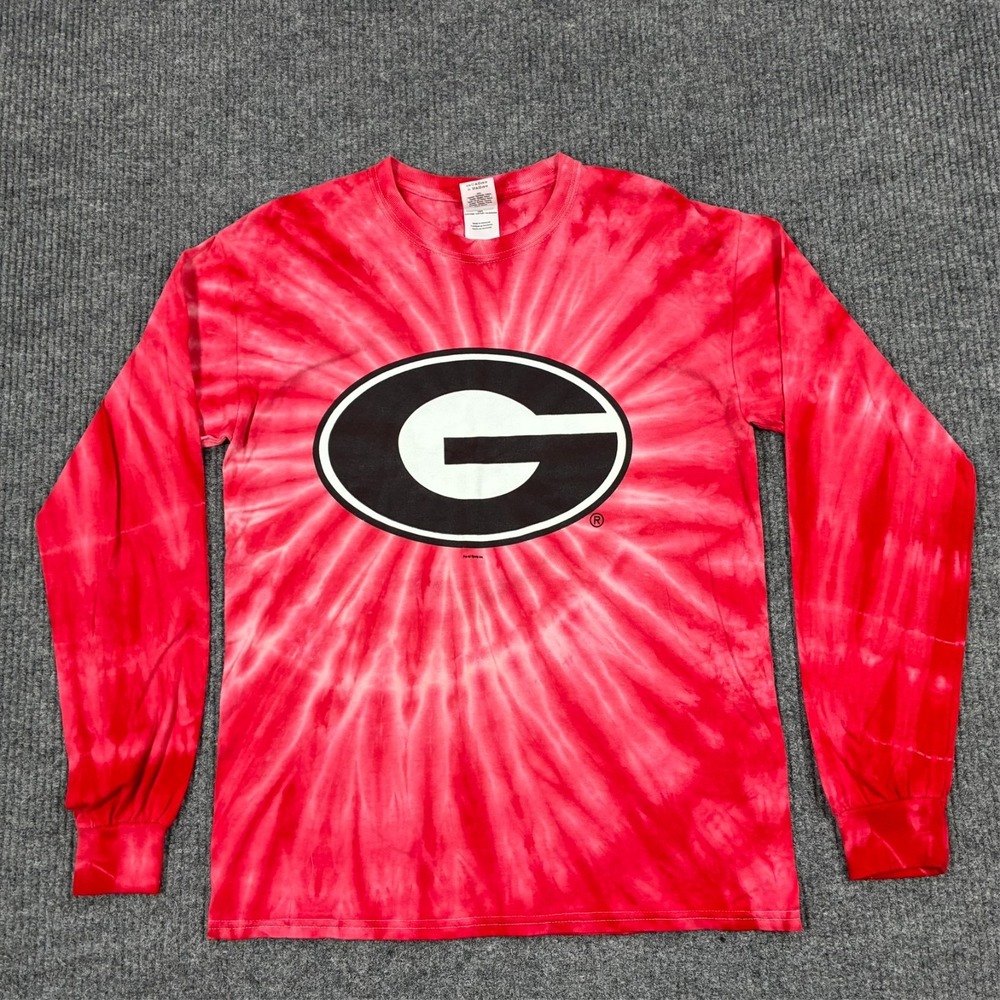 Georgia Bulldogs UGA Red Tie Dye Long Sleeve Shirt M Gildan NCAA Football Dawgs